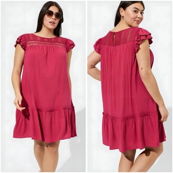 Torrid Mini Rayon Slub Crochet Yoke Shift Dress size 1X - Picture 1 of 7